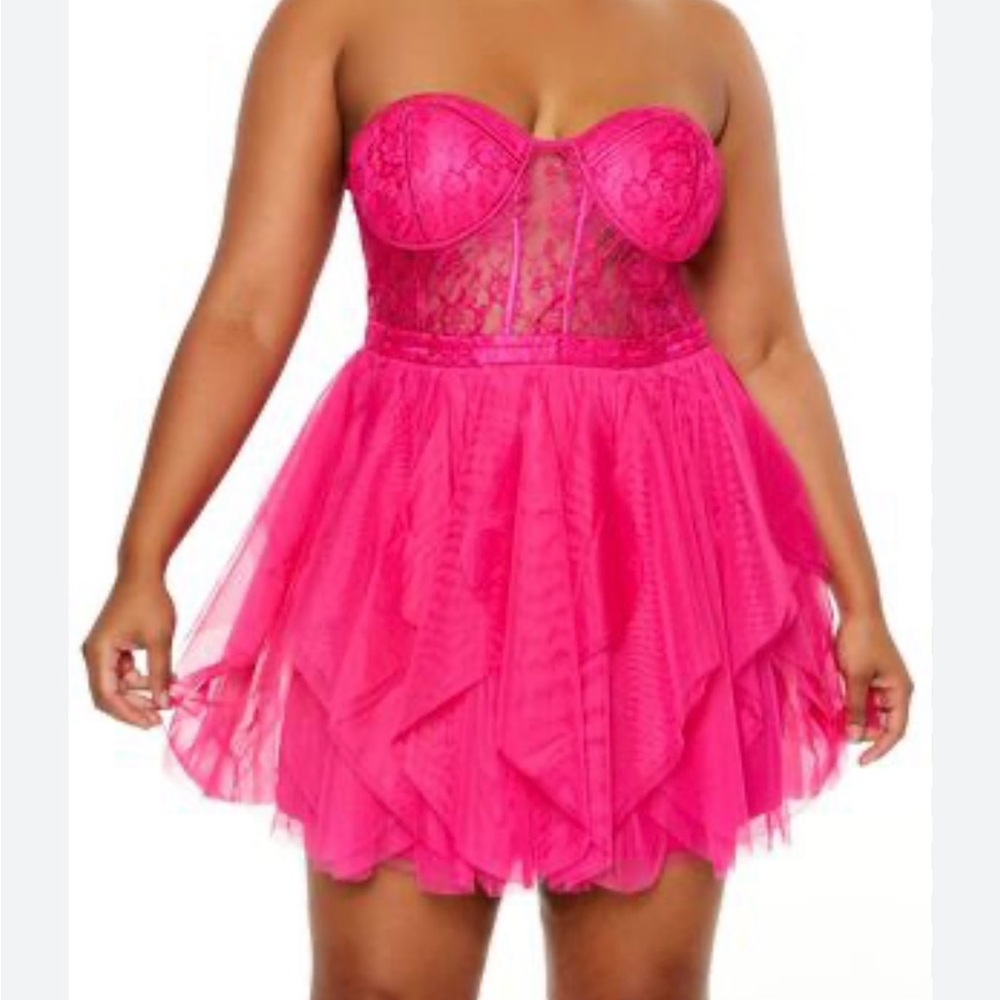 Forever 21 plus size lace bustier hot pink mini dress. Sz 1X. NWT - Picture 5 of 8